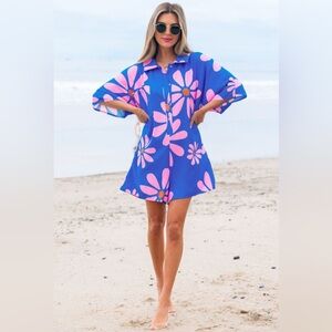 Olivia - Blue Floral Button-Up Romper